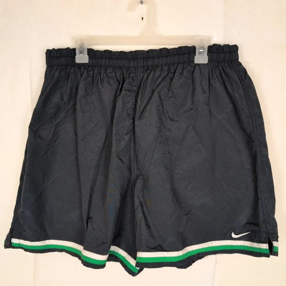 Vintage Nike black green trim nylon running shorts Size XL Lined Retro Athletic
